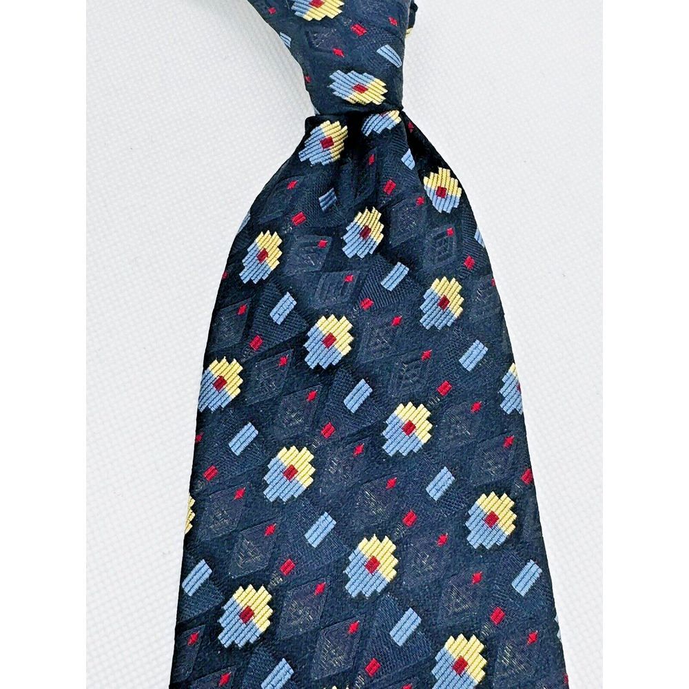 Cerrutti-CXIII‎ Silk Tie Men Jacquard France Black Red Blue Aztec 4.5"x57".